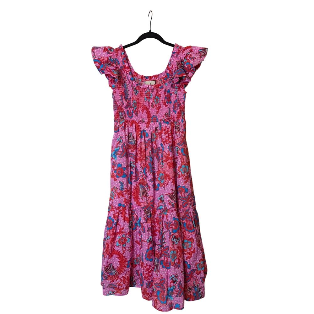 Tuckernuck Mallie Smocked Floral Ruffle Midi Dress Size Medium Pink Cottagecore - Picture 4 of 10